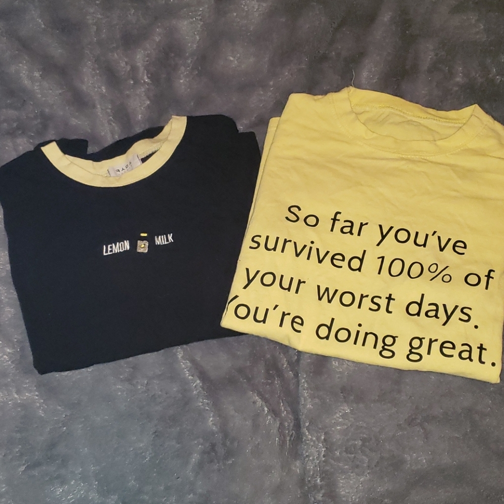 2 shirts bought in Seoul, Korea.